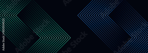 Dark abstract background with glowing green and blue arrow lines design. Modern geometric line pattern for covers, posters, banners, brochures, presentations and websites. VOL. 3