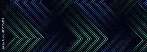 Dark abstract background with glowing green and blue arrow lines design. Modern geometric line pattern for covers, posters, banners, brochures, presentations and websites. VOL. 4