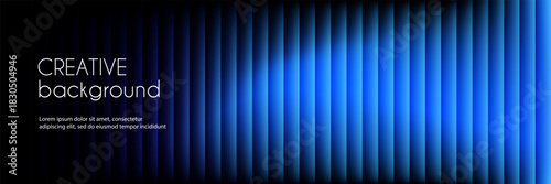 Ribbed glass abstract blue banner. Refracted striped creative vector long background for business presentations, web header design