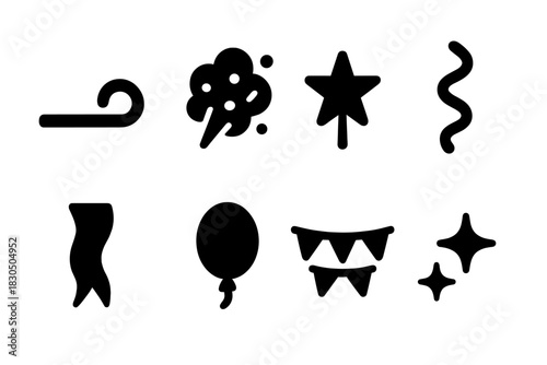 Festive Icon Set. Festive noise maker icons. Filled icon set of Festive noise maker icons: party horn,