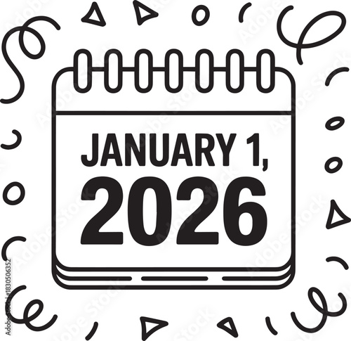 Festive Calendar Icon For New Year Celebration Event In Black And White Style