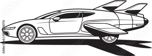 Flying car line art futuristic vehicle vector design innovation transportation
