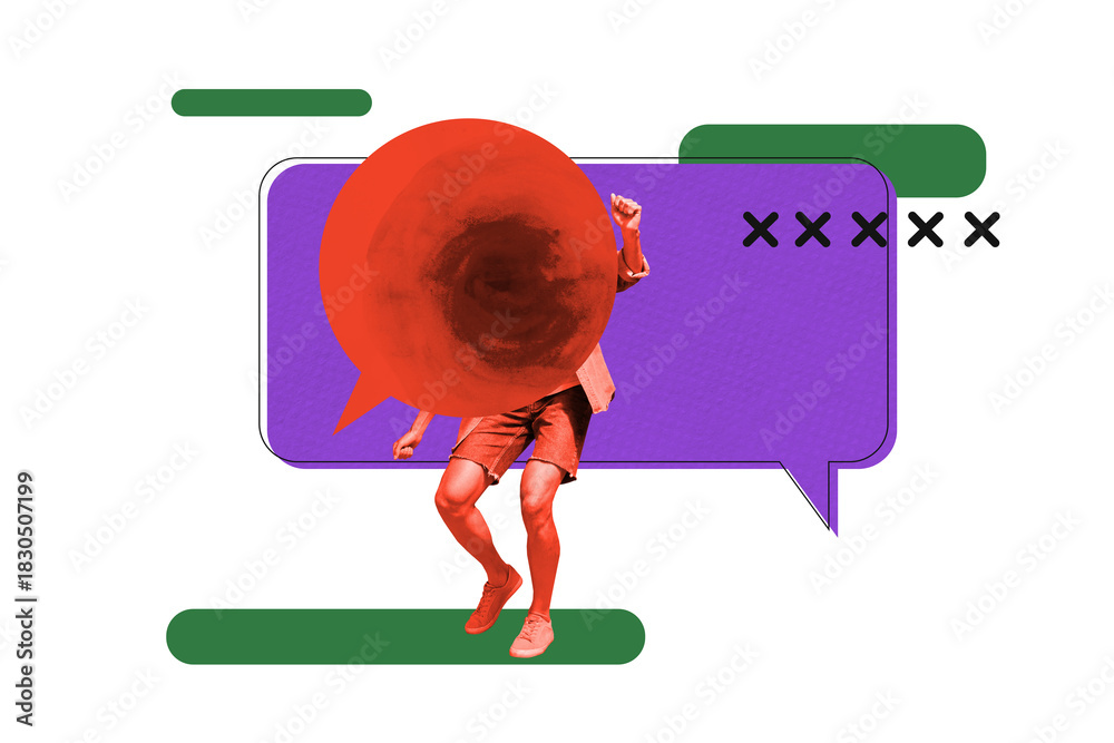 Obraz premium Trend artwork creative sketch 3D photo collage of man legs chatting speech textbox email texting message dialog communication body dance