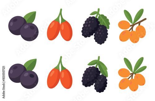 Vibrant collage of acai, goji, blackberry, and sea buckthorn berries