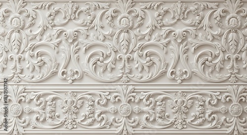 Elegant floral ornamental pattern in white with detailed relief design