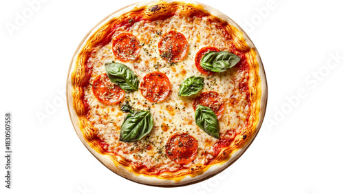 Delicious margherita pizza with fresh basil and sliced tomatoes on a transparent background