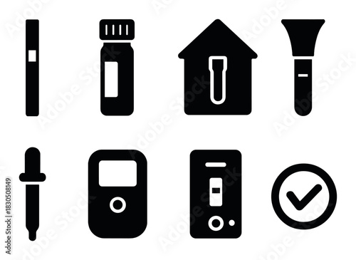 Covid-19 test kit icons: home, pcr, rapid, swab, and antigen symbols