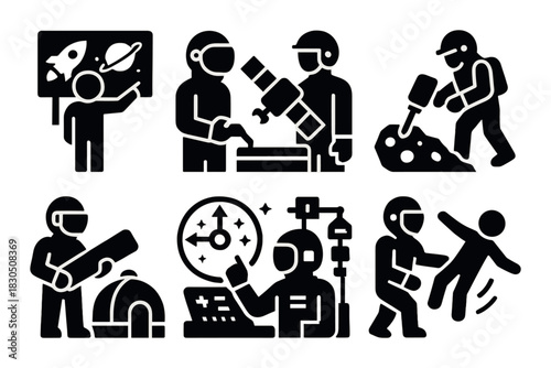 Space exploration activities: astronauts, telescopes, satellites, and mars missions