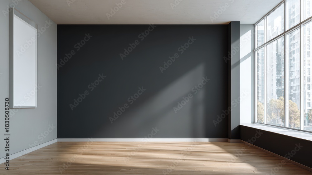 Fototapeta premium Contemporary space with a solid deep gray wall ideal for design mockups