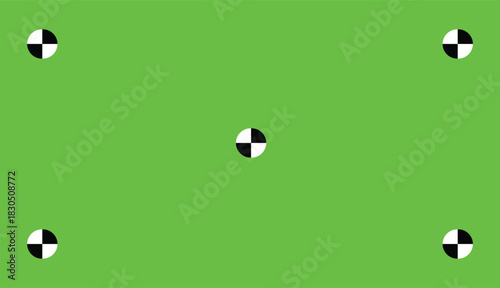 Green screen with VFX motion tracking markers. Template for cinema industry. Video maker instrument. Chroma key color video footage with track point. Vector illustration.
