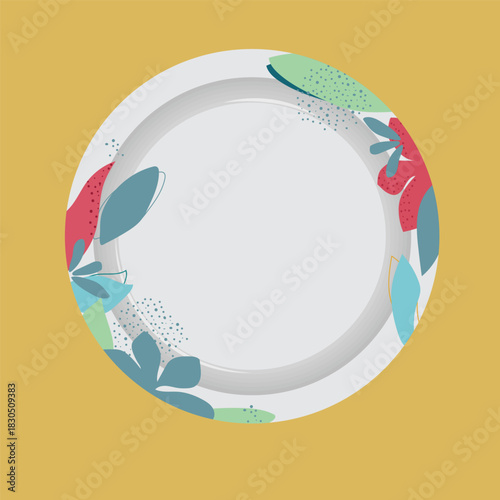 One time floral  plate  vector isolated on background.