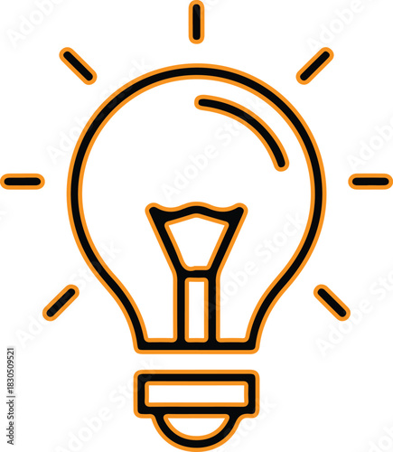 Simple outline of a light bulb with bright rays