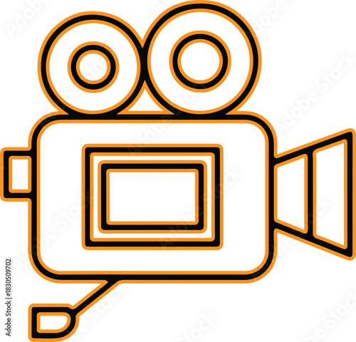 Retro film camera icon with two lenses and a handle