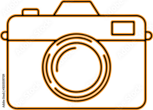 Simple orange outline of a vintage camera on white background