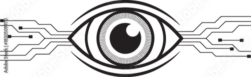 Technological eye with circuit board lines for digital or cyber security concept