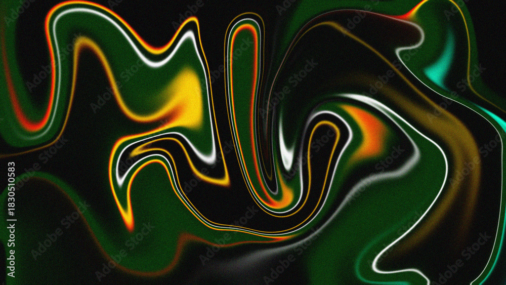 Obraz premium Abstract dark green background with vibrant, swirling lines of yellow, orange, and white light creating a fluid motion effect