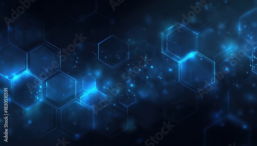 A blue background with hexagonal shapes that are illuminated