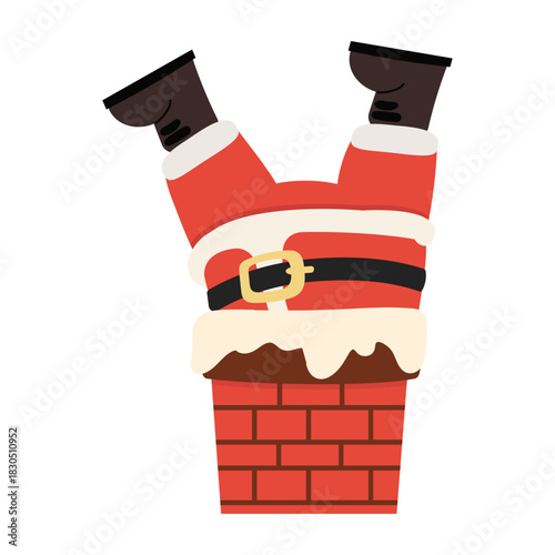 Cartoon Santa Stuck in Chimney Illustration