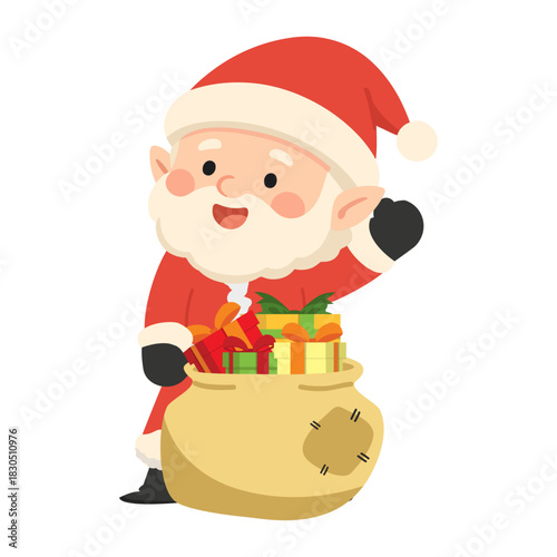 Cartoon Santa Claus with Gift Sack Illustration