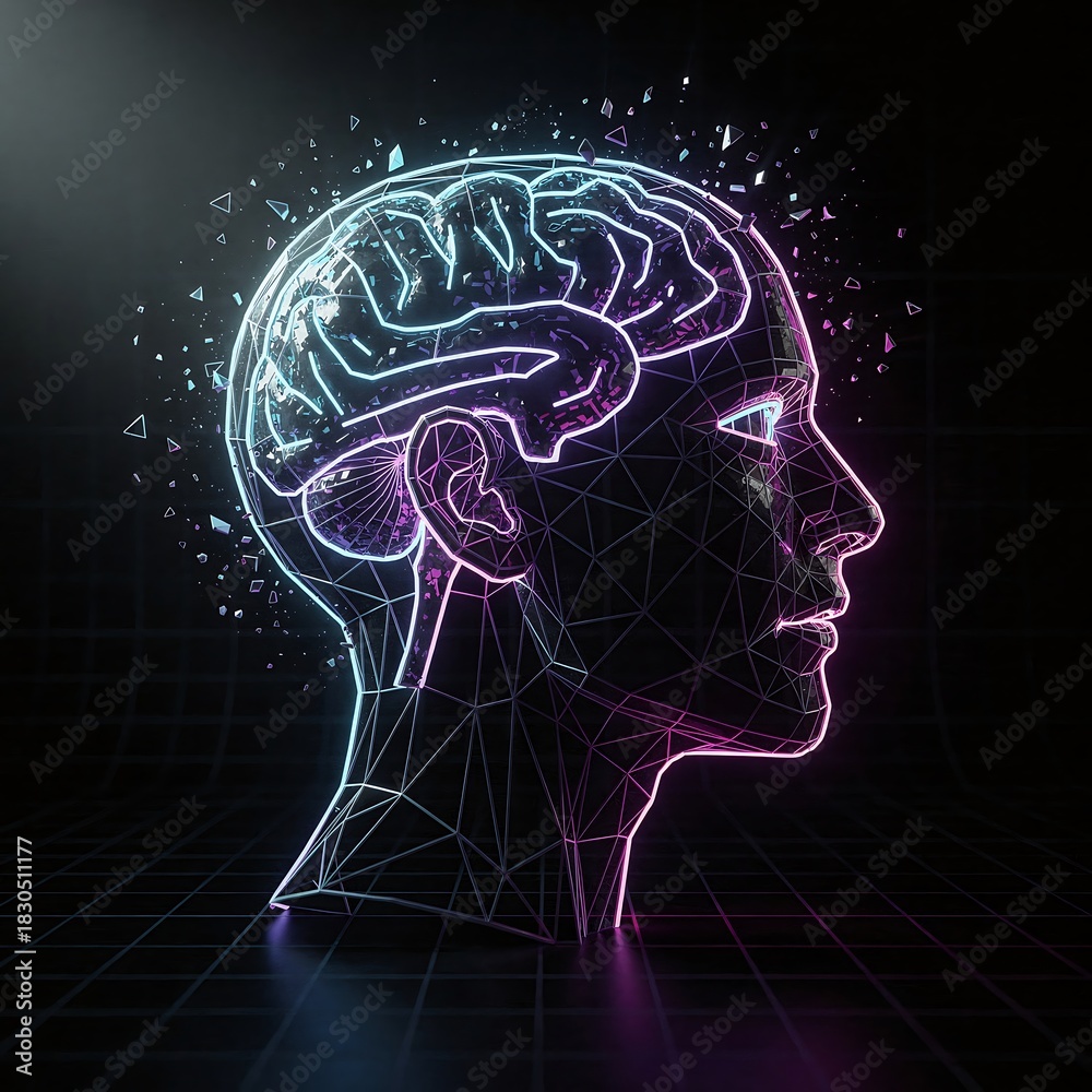 Obraz premium Neon Abstract Human Brain Illustration