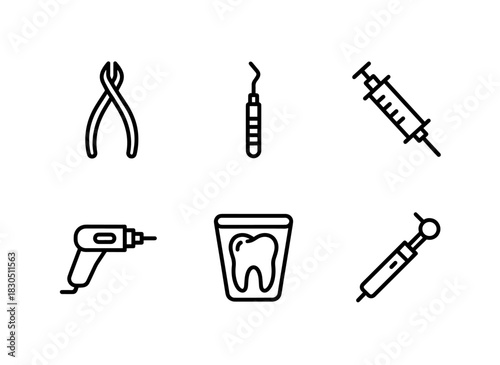 Dental Tools Dental Forceps Dental Scaler Dental Syringe Dental Laser Dental Implant Minimal Bold Line Icon Set