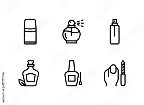 Deodorant Perfume Body Mist Aftershave Nail Polish Nail Care Minimal Bold Line Icon Set