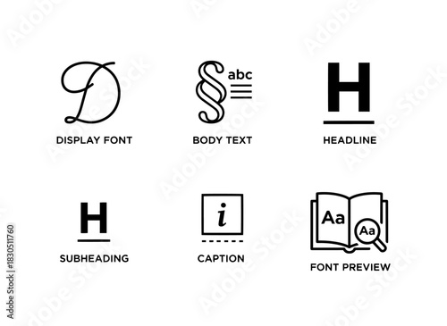 Display Font Body Text Headline Subheading Caption Font Preview Minimal Bold Line Icon Set