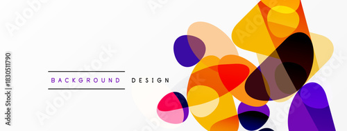 Abstract colorful shapes overlap white space. Modern design elements create dynamic visual texture. Bright gradients suggest energy, movement.