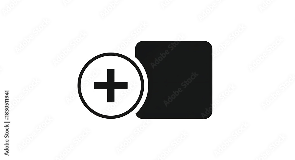 Fototapeta premium Add Icon Image with Plus Sign, Black Square, White Circle, Minimalist UI Symbol for Digital Interface, 8K image