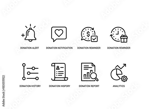 Donation Alert Donation Notification Donation Reminder Donation History Donation Tracking Minimal Bold Line Icon Set