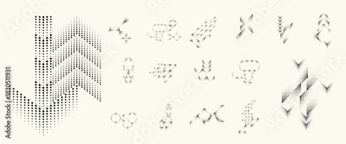 Abstract geometric linear dots and lines set - modern deform semi circles and segmented circles for branding and layout design . Toolkit collection , for modular design projects. Vector 
