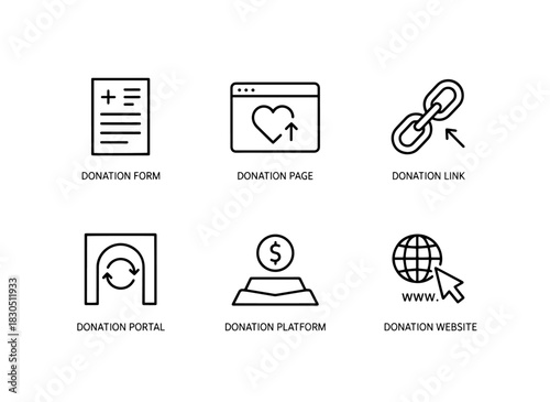 Donation Form Donation Page Donation Link Donation Portal Donation Platform Donation Service Minimal Bold Line Icon Set