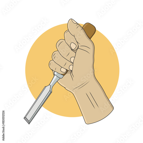 Hand holding a carving tools. Vector illustration