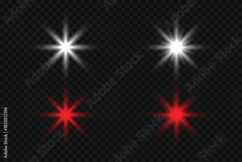 Set of white and red realistic optical lens flares light effects.