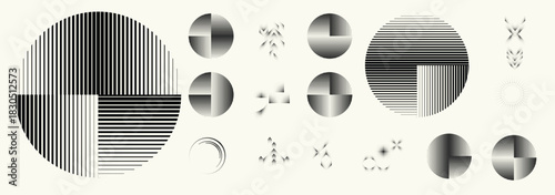 Abstract geometric linear dots and lines set - modern deform semi circles and segmented circles for branding and layout design . Toolkit collection , for modular design projects. Vector 
