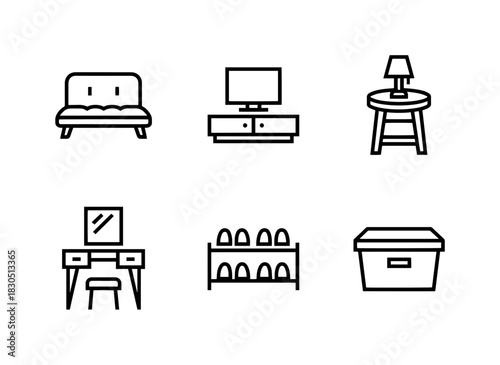 Futon TV Stand Side Table Dressing Table Shoe Rack Minimal Bold Line Icon Set
