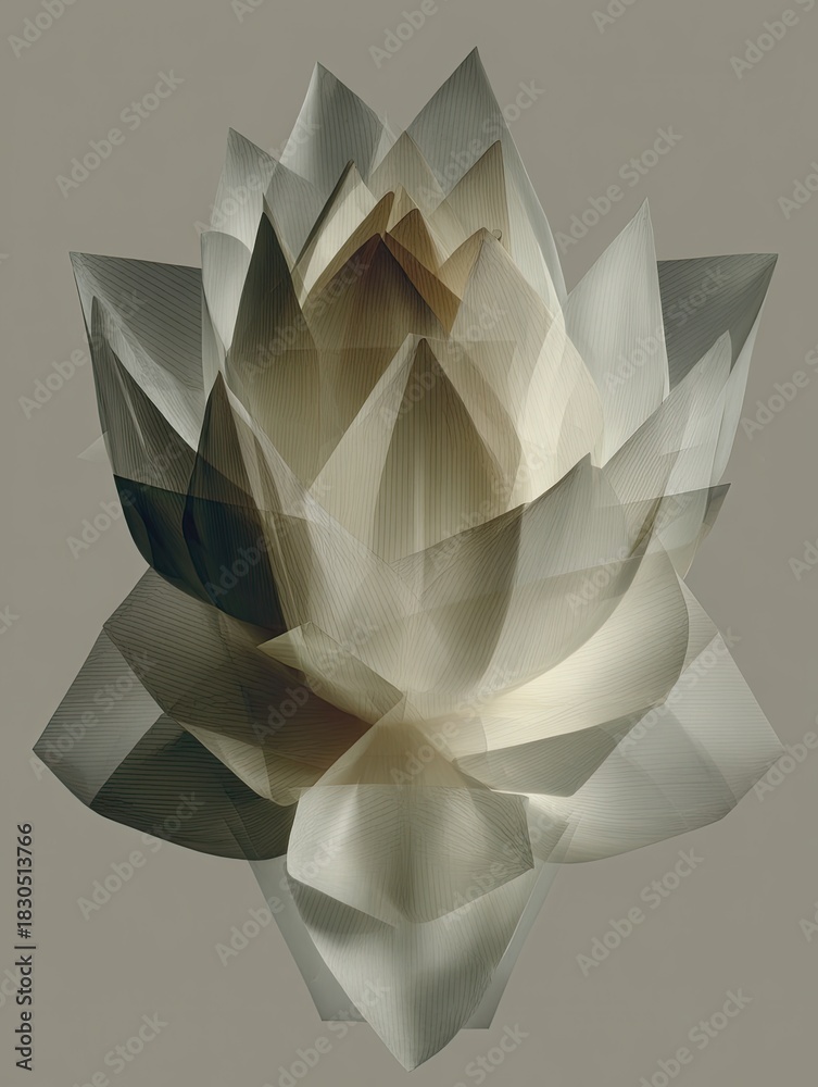 Obraz premium The Unfolding White Lotus lotus opening in slow, geometric minimal style