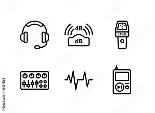 Headset Noise Meter Sound Level Meter Audio Signal Audio Interface Audio Recorder — Minimal bold line icon set