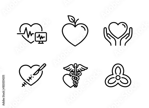 Heart Monitor Heart Health Heart Care Heart Surgery Cardiology Heart Valve — Minimal bold line icon set