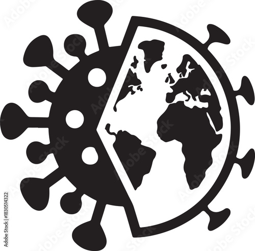Global pandemic concept coronavirus impacting the world illustrated in black and white