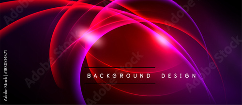 Abstract neon waves, vibrant red purple hues. Dynamic flowing lines create modern background design. Bright light effects present.