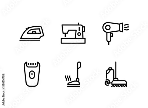 Iron Sewing Machine Hair Dryer Electric Shaver Steam Cleaner Carpet Cleaner — Minimal bold line icon set