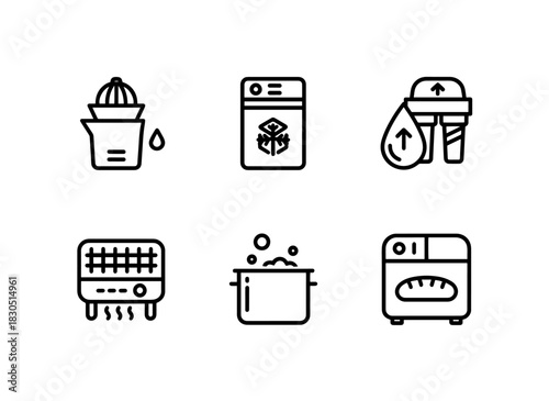 Juicer Ice Maker Water Purifier Electric Grill Deep Fryer Bread Maker — Minimal bold line icon set