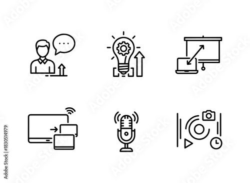 Keynote Speaker Presentation Skills Presentation Setup Presentation Screen Sharing — Minimal bold line icon set
