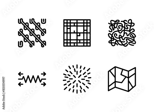 Knitted Fabric Woven Fabric Nonwoven Fabric Stretch Fabric Faux Fur Metallic Fabric — Minimal bold line icon set