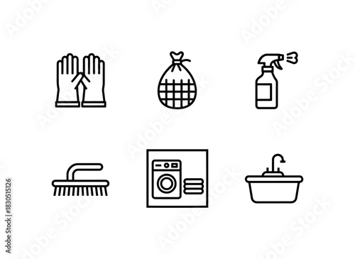 Laundry Gloves Laundry Net Fabric Freshener Laundry Brush Laundry Room Laundry Towel — Minimal bold line icon set