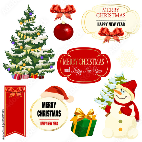 Set of New Year and Christmas vector stickers