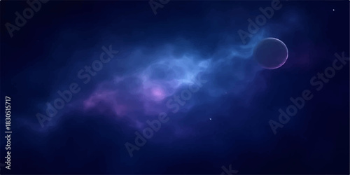 Nebula and planet in deep space with starry background