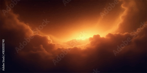 Dramatic sky with golden light breaking through the clouds at sunset