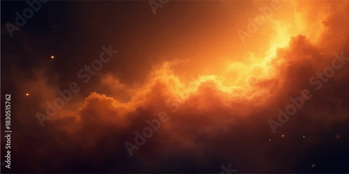 Fiery nebula in deep space with stars and cosmic clouds